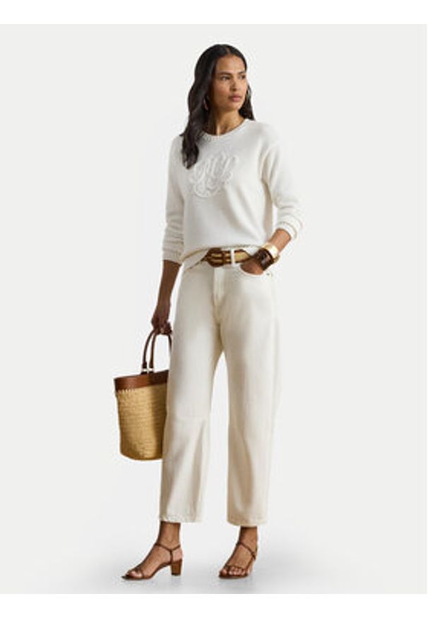 Lauren Ralph Lauren - LAUREN RALPH LAUREN Sweter 200P08805001 Biały Relaxed Fit. Kolor: biały. Materiał: bawełna