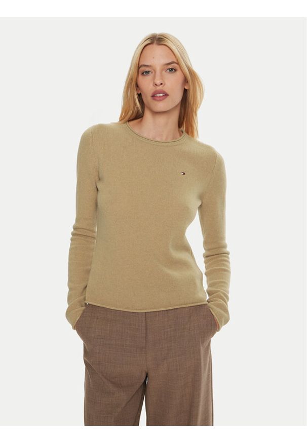 TOMMY HILFIGER - Tommy Hilfiger Sweter WW0WW44161 Brązowy Regular Fit. Kolor: brązowy. Materiał: wełna