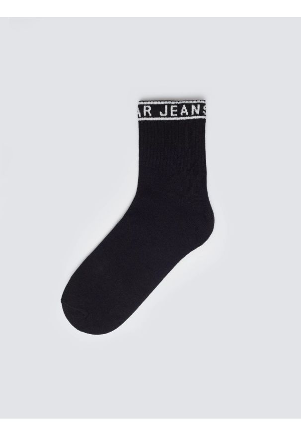 Big-Star - Skarpety damskie długie czarne Bordi 906. Kolor: czarny. Materiał: poliamid, bawełna, jeans, elastan. Wzór: napisy