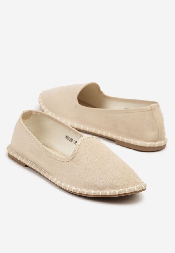 Born2be - Beżowe Espadryle Balerinki z Ozdobnymi Przeszyciami Firavione. Okazja: na co dzień, na imprezę. Kolor: beżowy. Materiał: len. Sezon: lato. Styl: casual, klasyczny