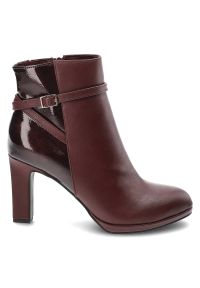 Bordowe Botki Marco Tozzi Damskie Ocieplane Skórzane Buty Na Obcasie. Kolor: czerwony. Materiał: skóra. Szerokość cholewki: normalna. Wzór: gładki, aplikacja. Obcas: na obcasie. Wysokość obcasa: średni #5