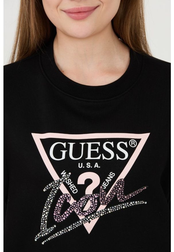 Guess - GUESS Czarna damska bluza Icon, Rozmiar S. Kolor: czarny