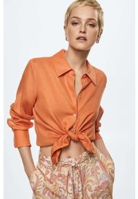 mango - Mango spodnie Nora damskie kolor pomarańczowy szerokie high waist. Stan: podwyższony. Kolor: pomarańczowy #4