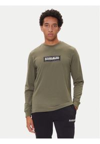 Napapijri Longsleeve S-Box Logo NP0A4I3M Khaki Regular Fit. Kolor: brązowy. Materiał: bawełna. Długość rękawa: długi rękaw