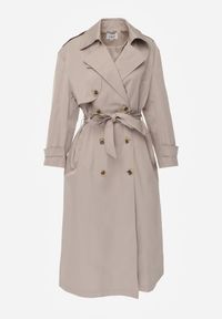 Renee - Beżowy Płaszcz Trencz z Bawełny i Wiskozy z Wiązanym Paskiem i Klapą Lissien. Kolor: beżowy. Materiał: wiskoza, bawełna #2