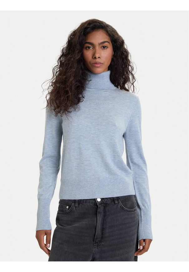 Guess Jeans Golf W4BR15 Z3HO2 Błękitny Regular Fit. Typ kołnierza: golf. Kolor: niebieski. Materiał: syntetyk