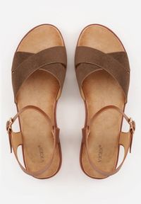 Renee - Brązowe Płaskie Sandały VICES z Cholewką ze Skrzyżowanymi Paskami Emelika. Zapięcie: pasek. Kolor: brązowy. Wzór: haft. Styl: boho #8