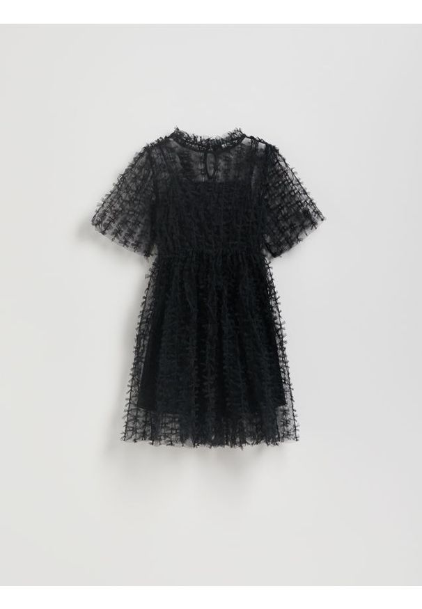 Reserved - Tiulowa sukienka z kokardkami - czarny. Typ kołnierza: kokarda. Kolor: czarny. Materiał: tiul