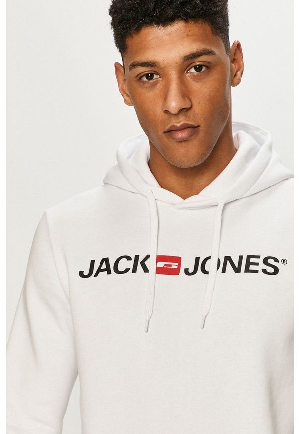Jack & Jones - Bluza. Okazja: na co dzień. Typ kołnierza: kaptur. Kolor: biały. Wzór: nadruk. Styl: casual