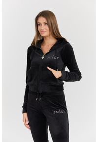 Juicy Couture - JUICY COUTURE Damska czarna bluza Regal Madison Hoodie, Rozmiar M. Okazja: na co dzień. Kolor: czarny. Materiał: poliester, elastan, materiał. Długość rękawa: długi rękaw. Długość: długie. Styl: casual, elegancki #5