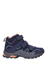 Casu - Granatowe buty trekkingowe na rzepy softshell casu a1516b-2. Zapięcie: rzepy. Kolor: pomarańczowy, niebieski, wielokolorowy. Materiał: softshell