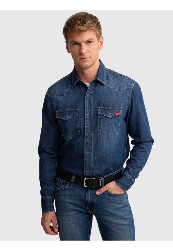 Big-Star - Koszula męska jeansowa granatowa Chuck 577. Kolor: niebieski. Materiał: jeans