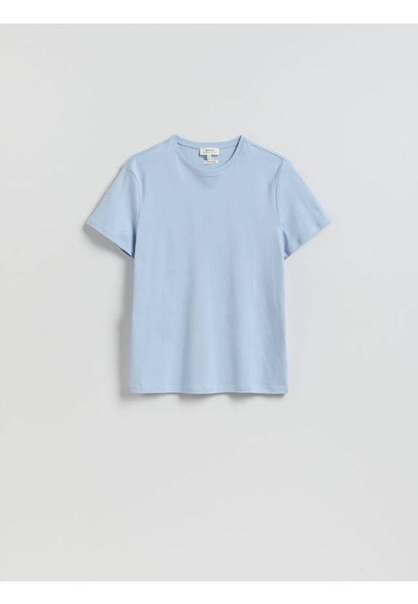 Reserved - T-shirt slim z bawełny merceryzowanej - jasnoniebieski. Kolor: niebieski. Materiał: bawełna