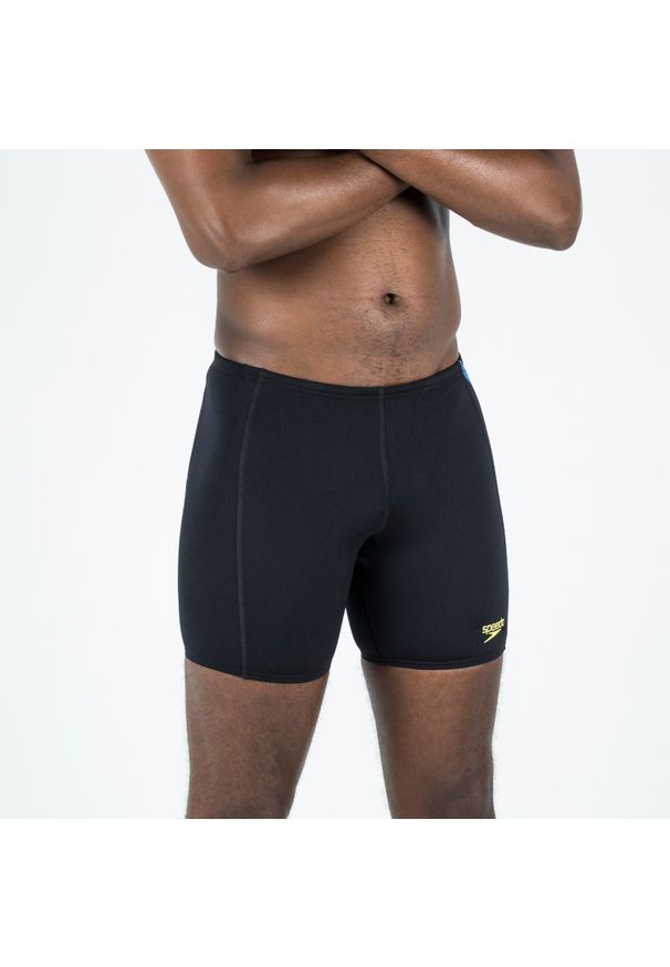Bokserki pływackie męskie Speedo Boost długie. Kolor: wielokolorowy, czarny, żółty. Materiał: poliester. Długość: długie