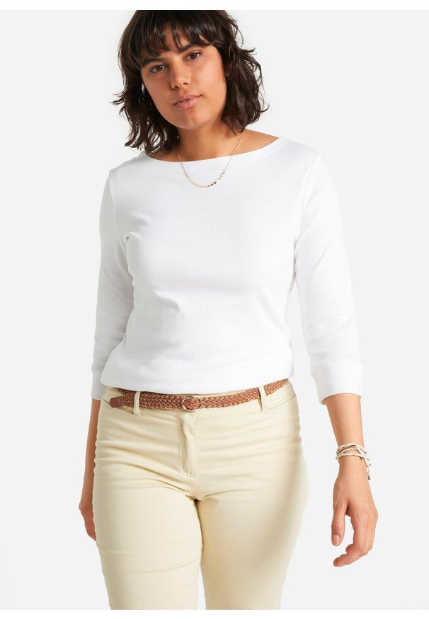 bonprix - Bluzka z długim rękawem z czystej bawełny organicznej. Kolor: biały. Materiał: bawełna. Długość rękawa: długi rękaw. Długość: długie