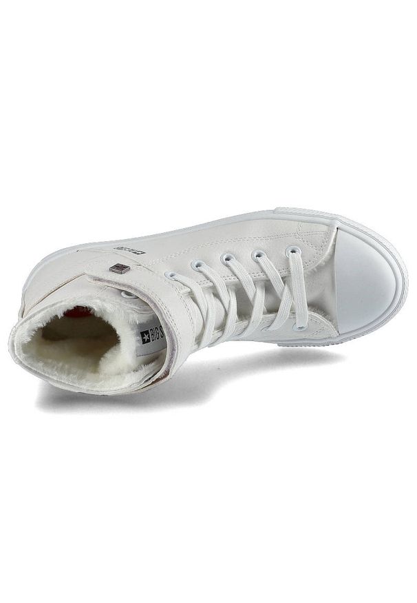 Big-Star - Białe Sneakersy Big Star Damskie Wygodne Buty. Zapięcie: rzepy. Kolor: biały. Materiał: skóra ekologiczna, materiał, puch, jeans, futro. Szerokość cholewki: normalna. Wzór: aplikacja. Sezon: zima. Styl: sportowy