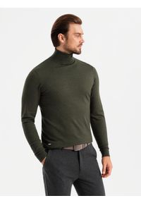 Ombre Clothing - Dzianinowy golf męski z wiskozą – ciemnooliwkowy melanż V5 OM-SWTN-0127 - XXL. Typ kołnierza: golf. Kolor: niebieski. Materiał: wiskoza, dzianina. Wzór: melanż. Styl: klasyczny, elegancki #3