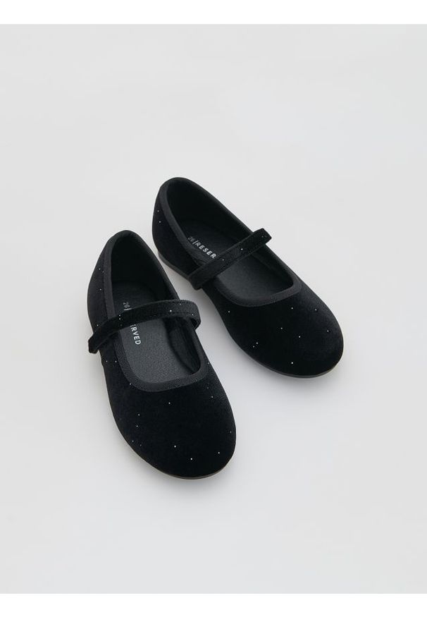 Reserved - Czarne welurowe baleriny - czarny. Kolor: czarny. Materiał: welur