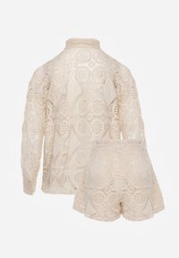 Renee - Jasnobeżowy 2-Częściowy Komplet Koronkowy Lolet. Kolor: beżowy. Materiał: koronka. Wzór: jednolity, ażurowy, aplikacja, koronka #5