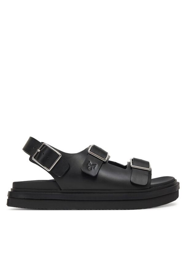 Calvin Klein Jeans Sandały Flat Molded Sandal Buckle YW0YW01785 Czarny. Kolor: czarny. Materiał: skóra