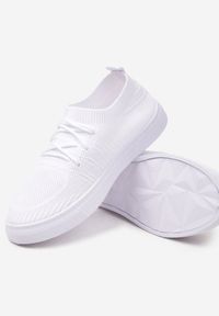 Born2be - Białe Buty Sportowe do Kostki na Płaskiej Podeszwie ze Sznurowaniami Timauella. Okazja: na co dzień. Kolor: biały. Materiał: jeans, materiał. Obcas: na płaskiej podeszwie #4