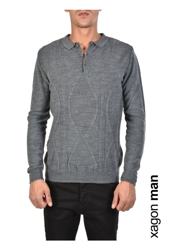 Xagon Man Sweter "Polo" | A1908 1J91269 | Mężczyzna | Szary. Okazja: na co dzień. Typ kołnierza: polo. Kolor: szary. Materiał: akryl. Styl: casual