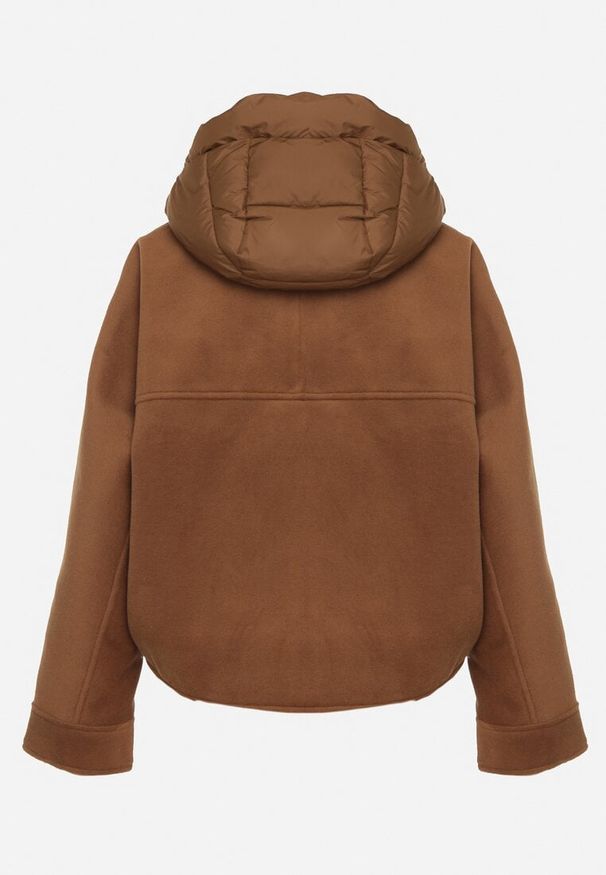 Born2be - Brązowa Przejściowa Kurtka z Rękawami Typu Nietoperz i Kapturem Alinee. Okazja: na spacer. Kolor: brązowy. Materiał: jeans. Sezon: wiosna, jesień. Styl: klasyczny