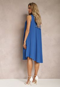 Renee - Granatowa Trapezowa Sukienka Midi na Ramiączkach Herddia. Kolor: niebieski. Długość rękawa: na ramiączkach. Typ sukienki: trapezowe. Długość: midi #5