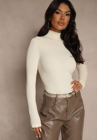 Renee - Beżowa Klasyczna Bluzka Longsleeve z Golfem Raleia. Okazja: na co dzień. Typ kołnierza: golf. Kolor: beżowy. Długość rękawa: długi rękaw. Styl: klasyczny