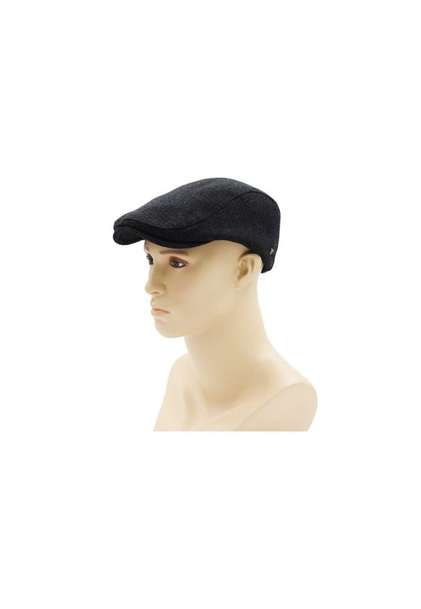 Kaszkiet Jesienno-Zimowy, Czarny w Kratkę, z Dodatkiem Wełny, z Gumką -Pako Jeans. Kolor: czarny. Materiał: poliester, wełna. Wzór: kratka. Sezon: jesień, zima