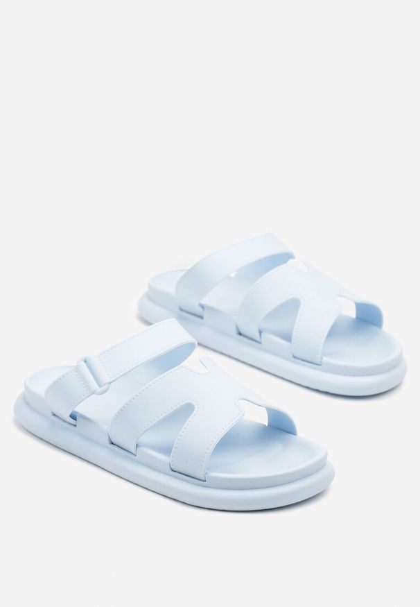 Born2be - Niebieskie Klapki z Geometryczną Cholewką Avislen. Okazja: na co dzień, na spacer. Kolor: niebieski. Wzór: geometria. Sezon: lato. Styl: casual