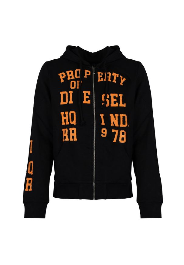 Diesel Bluza "Ginn Hood Zip" | A08697-0HAYT | Mężczyzna | Czarny. Okazja: na co dzień. Typ kołnierza: kaptur. Kolor: czarny. Materiał: poliester, bawełna. Wzór: jednolity, nadruk. Styl: casual, sportowy