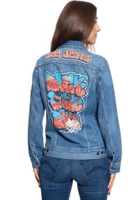 Lee - DAMSKA KURTKA JEANSOWA LEE RIDER JACKET GRAFFITI L54PGGTK 112112885. Materiał: jeans. Wzór: nadruk