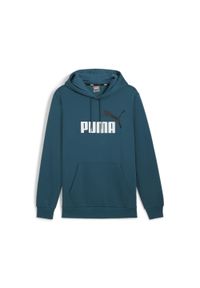 Puma - Męska bluza z kapturem i dużym dwukolorowym logo Essentials+ PUMA Cold Green. Typ kołnierza: kaptur. Kolor: zielony #1