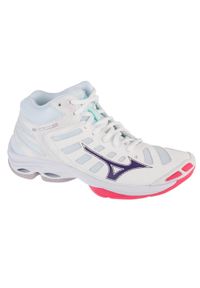 Mizuno - Buty do siatkówki damskie, Wave Voltage 2 Mid. Kolor: biały. Materiał: tkanina, materiał, guma, syntetyk. Model: Mizuno Wave. Sport: siatkówka