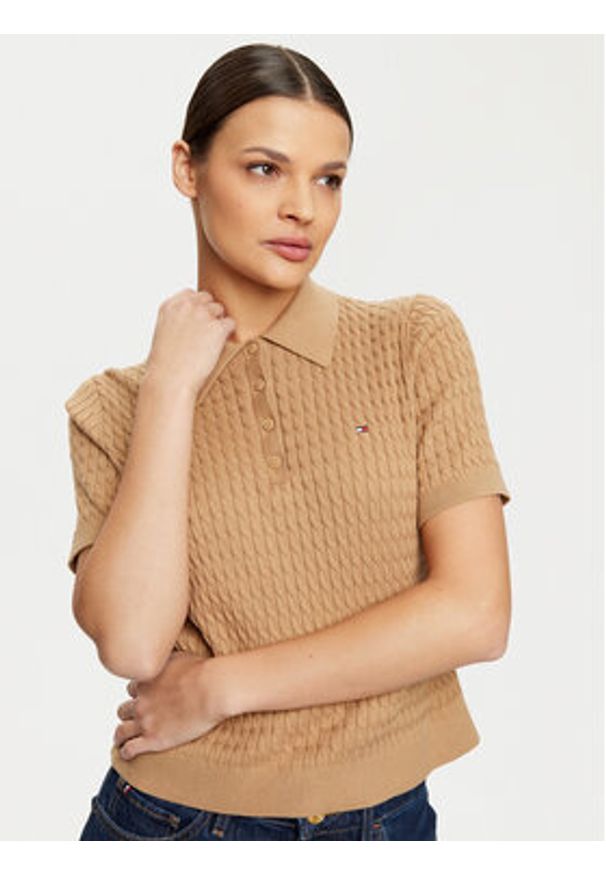 TOMMY HILFIGER - Tommy Hilfiger Sweter WW0WW43957 Beżowy Regular Fit. Kolor: beżowy. Materiał: bawełna