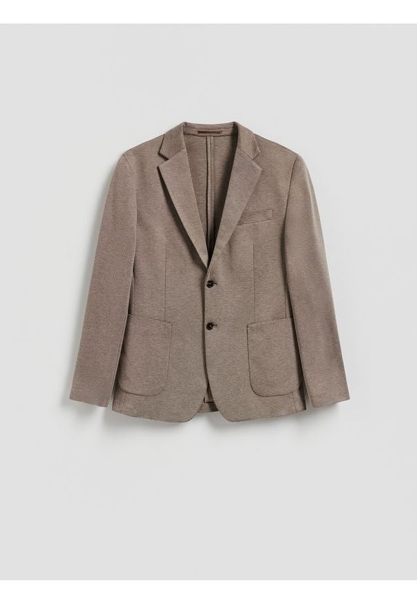 Reserved - Marynarka slim fit z dodatkiem wiskozy - brązowy. Kolor: brązowy. Materiał: wiskoza. Styl: sportowy
