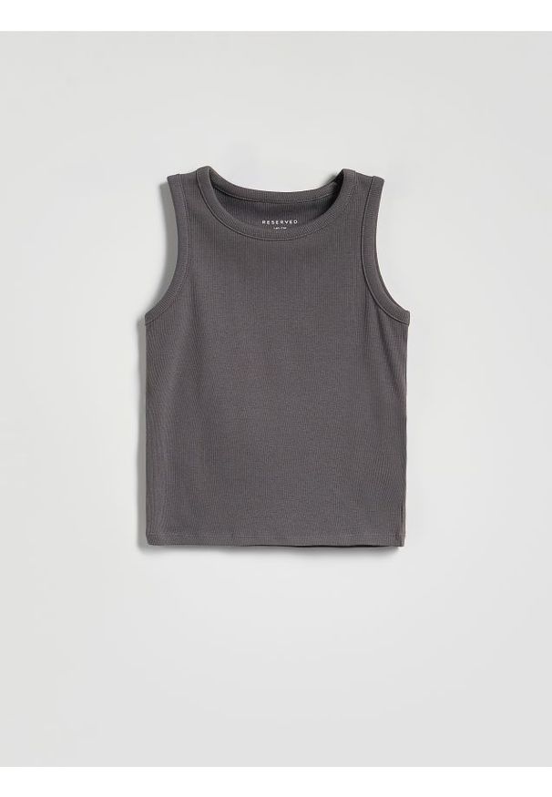 Reserved - Bawełniany top w prążek - ciemnoszary. Kolor: szary. Materiał: bawełna. Wzór: prążki