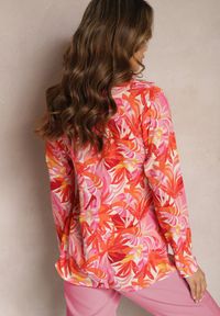 Renee - Różowo-Czerwona Koszula o Klasycznym Kroju we Florystyczny Print Ationama. Kolor: różowy. Wzór: nadruk. Styl: klasyczny #4