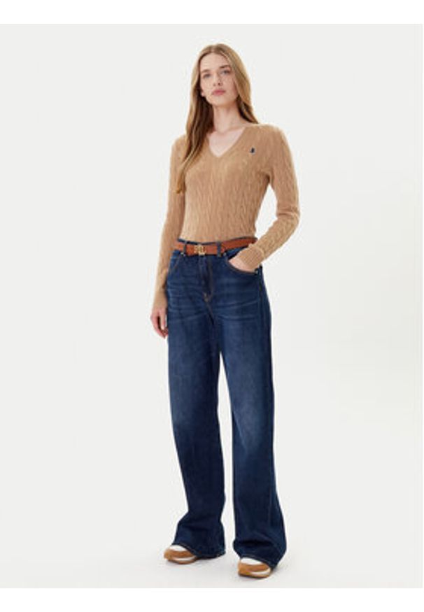 Polo Ralph Lauren Sweter 211971866002 Beżowy Slim Fit. Typ kołnierza: polo. Kolor: beżowy. Materiał: wełna