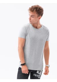Ombre Clothing - Zestaw koszulek bawełnianych BASIC 3-pak - szary melanż V16 Z30 - XL. Kolor: szary. Materiał: bawełna. Wzór: melanż
