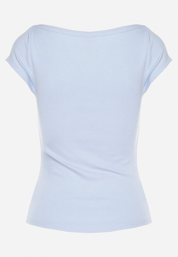 Born2be - Jasnoniebieski T-shirt z Bawełny o Dopasowanym Kroju z Dekoltem w Łódkę Galerissa. Kolor: niebieski. Materiał: bawełna. Styl: elegancki