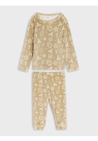 Sinsay - Piżama dwuczęściowa - beżowy. Kolor: beżowy. Materiał: welur, materiał. Wzór: nadruk. Styl: wizytowy #1