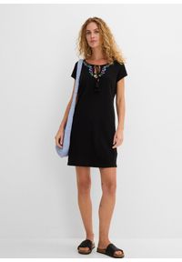 bonprix - Sukienka z dżerseju z fantazyjnej przędzy, z czystej bawełny. Kolor: czarny. Materiał: jersey, bawełna. Wzór: aplikacja, haft. Sezon: lato #2