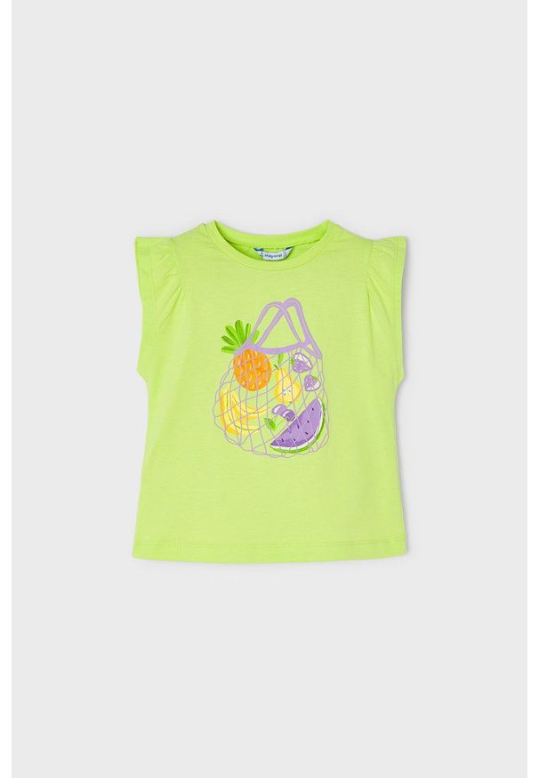 Mayoral T-shirt bawełniany dziecięcy kolor zielony. Okazja: na co dzień. Kolor: zielony. Materiał: bawełna. Styl: casual