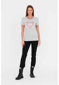 Guess - GUESS Szary damski t-shirt bawełniany Original Tee, Rozmiar XL. Kolor: szary. Materiał: bawełna #4