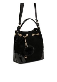 Kazar - Duża torebka typu worek z zamszu i skóry lakierowanej. Kolor: czarny. Wzór: aplikacja. Dodatki: z breloczkiem. Materiał: zamszowe, lakierowane, skórzane. Rozmiar: duże #2