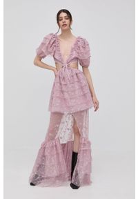 For Love & Lemons sukienka kolor fioletowy maxi rozkloszowana. Kolor: fioletowy. Długość rękawa: krótki rękaw. Długość: maxi