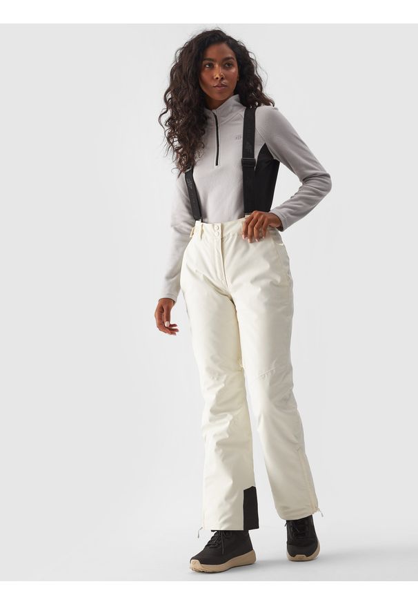 4f - 4F Spodnie narciarskie z szelkami membrana 10000 damskie - białe XL. Kolor: biały. Materiał: tkanina, materiał, poliester, dzianina. Wzór: gładki. Sezon: zima. Sport: narciarstwo