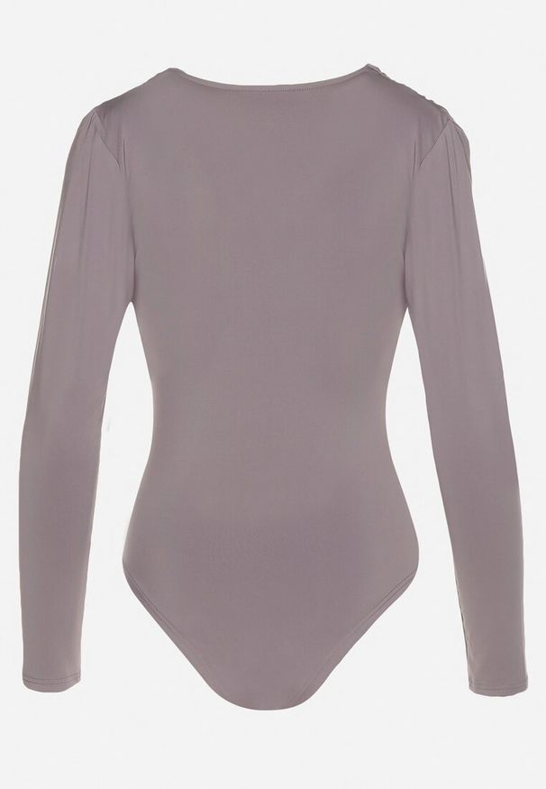 Born2be - Szare Body z Głębokim Dekoltem i Marszczeniem w Talii Ilabra. Okazja: na co dzień. Kolor: szary. Materiał: jeans, tkanina, wiskoza. Styl: elegancki, casual